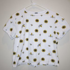 Attitude Not Included womens white sunflower honey bee tshirt-Sz XL